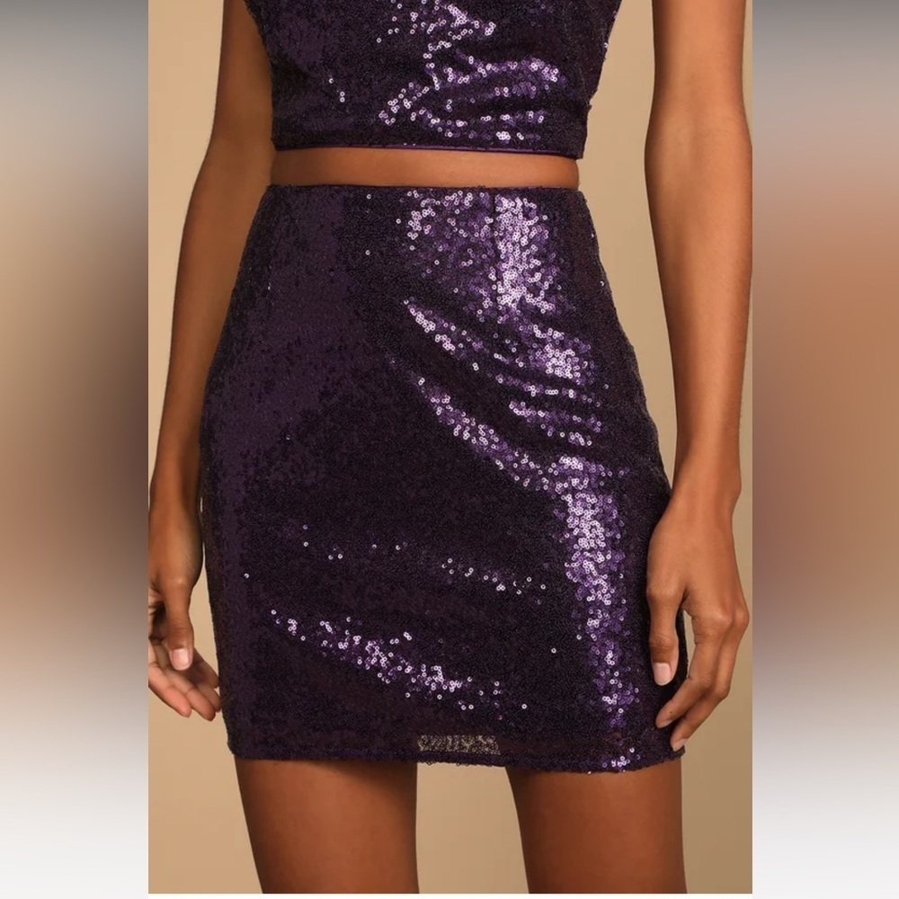 LULUS Purple Sequin Lace-Up Two-Piece Mini Dress NWT Size Large - Picture 6 of 14